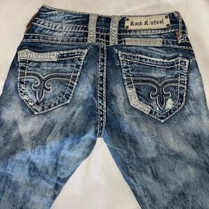Rock Revival Dark Blue Jeans with Silver Accents